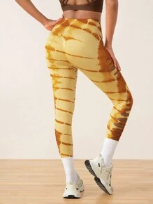 SHEIN Women's High Waist Tie-Dye Print Casual Sports Leggings - Multicolor - View 2