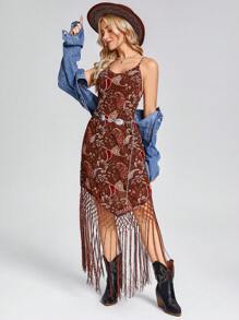 SHEIN LUNE Vestidos largos para mujeres, ropa western para mujeres, conjunto de atuendo para conciertos de música country, Mardi Gras, vestimenta western para mujeres, conjunto de atuendos para conciertos de música country - Marrón - Ver 2
