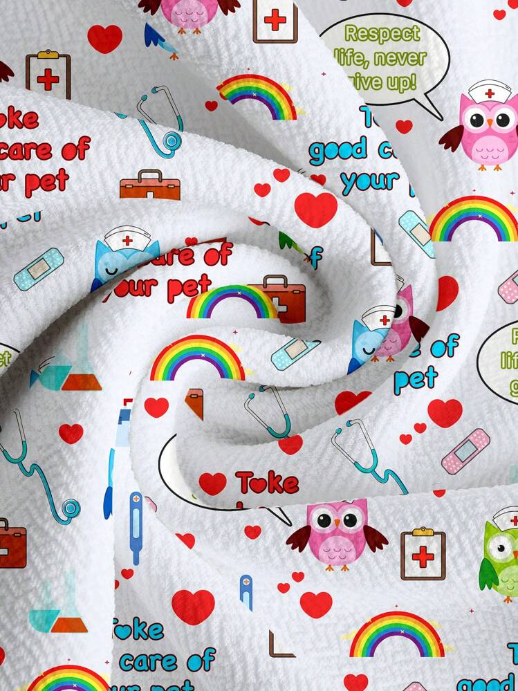 Top de uniforme médico para mujer con diseño de dispositivo de patrón de búho de dibujos animados, un diseño divertido - Blanco - Añade 5