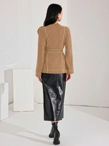 Heiryn Chaqueta casual y elegante hecha a mano, versátil, con decoración floral 3D en bloque de color, adecuada para la oficina y el trayecto - Caqui - Ver 4