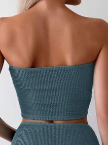 Swim Basics 女士纯色纹理泳衣比基尼套装，适合度假和夏季海滩 - 水鴨藍 - 查看 4