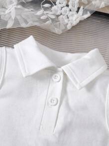 2pcs/Set,Baby Girl Spring&Summer Street Style,Sleeveless ,Open Half Collar Top&Leather Short Pants