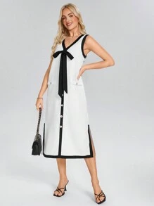 SHEIN LUNE Damen elegantes Farbblock Kleid mit Schlitz am Saum, ärmelos, für Frühling/Sommer