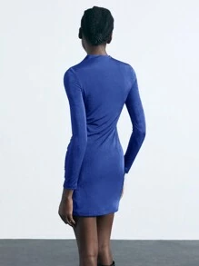 Maija Women's Solid Color Long Sleeve Twist Detail Fitted Short Dress,Summer Dresses For Women, Country Concert Outfit,European Summer - Royal Blue - View 5