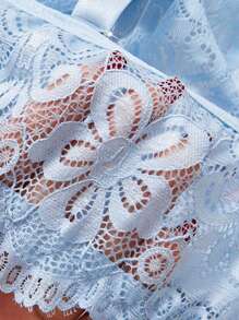 Plus Size Lace Bow Decor Wireless Bra Lingerie - Blue - View 3