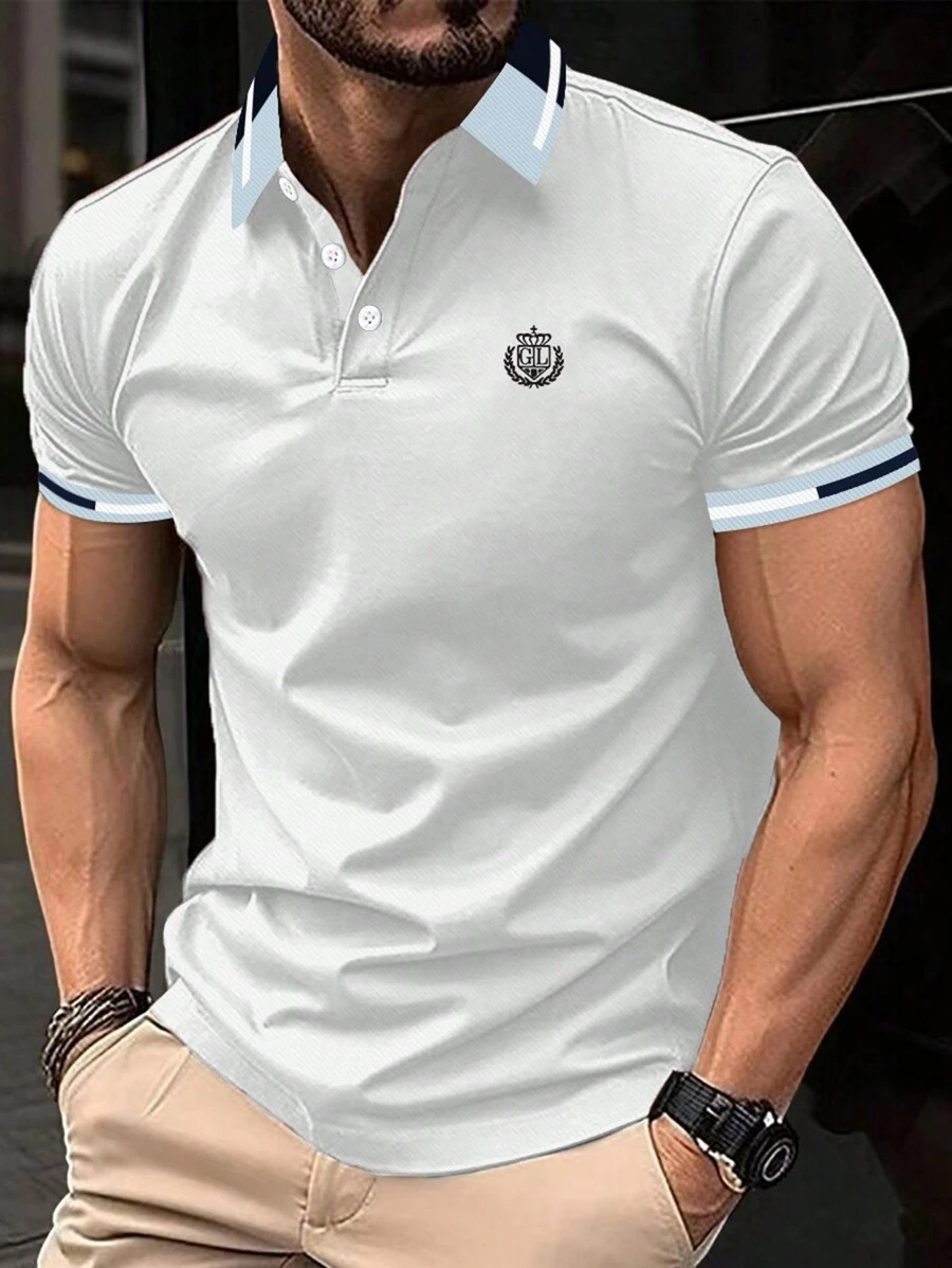 Manfinity Mode Men's Color Block Knight Printed Polo Shirt - White - View 1