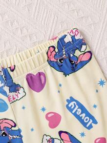 2 件装 少女可爱垂耳蓝兔图案印花紧身衣上衣和短裤睡衣套装 - 彩色 - 查看 6