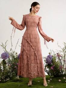 Graceveil Langes Damen-Kleid im arabischen Stil mit Ausschnitt und Rüschen