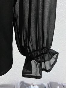 SHEIN Clasi Plus Size Casual Embroidery Patch Long Sleeve Black Blouse Fall Cloth For Women - Black - View 5