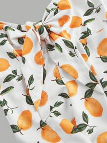 SHEIN MOD Front Tie-Waist Fruit Print Rompers,Boho,Concert ,Romantic ,Summer ,Festival,Tropical  ,Vacation ,Wide Leg Jumpsuit - Multicolor - View 3