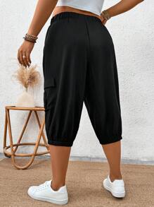 Breezaya Quần lửng 3/4 dáng ôm thoải mái dành cho nữ cỡ lớn, chất liệu dệt kim, có túi, màu đen. - màu đen - Xem 2