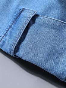 Pantalones vaqueros ajustados con parche y bolsillos tipo cargo para niños preadolescentes, nueva moda