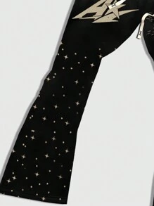 ROMWE MEN Street Life Black Flare Leg Pants, No Patchwork - BT, For Rave - Black - View 3