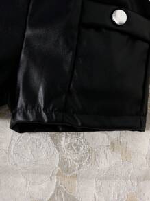 2pcs/Set,Baby Girl Spring&Summer Street Style,Sleeveless ,Open Half Collar Top&Leather Short Pants