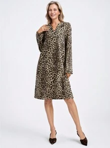 SHEIN LUNE Women Casual Leopard Print Mid-Length Dress - Multicolor - View 5