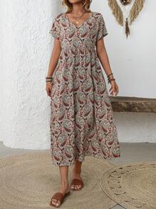 EMERY ROSE Women's Boho Paisley Print Midi Dress: Summer Casual Vacation Style,Summer Dresses For Women - Multicolor - View 5