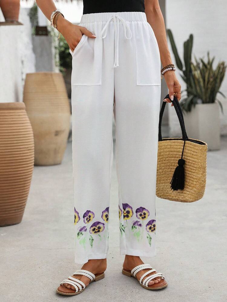 Women's Casual Elastic Waisted Straight Leg Pants, Autumn