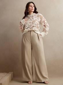 Anewsta Plus Size Embroidered Sheer Mesh Panel Sexy Sweater Knit Pullover Fall Winter Autumn - White - View 4