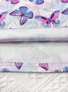 Sparklyn 2pcs Tween Girl' Butterfly Pattern Contrasting Ribbed Bodycon Sleeveless Casual Street Chic Dress, Summer Summer Holiday - Multicolor - View 3