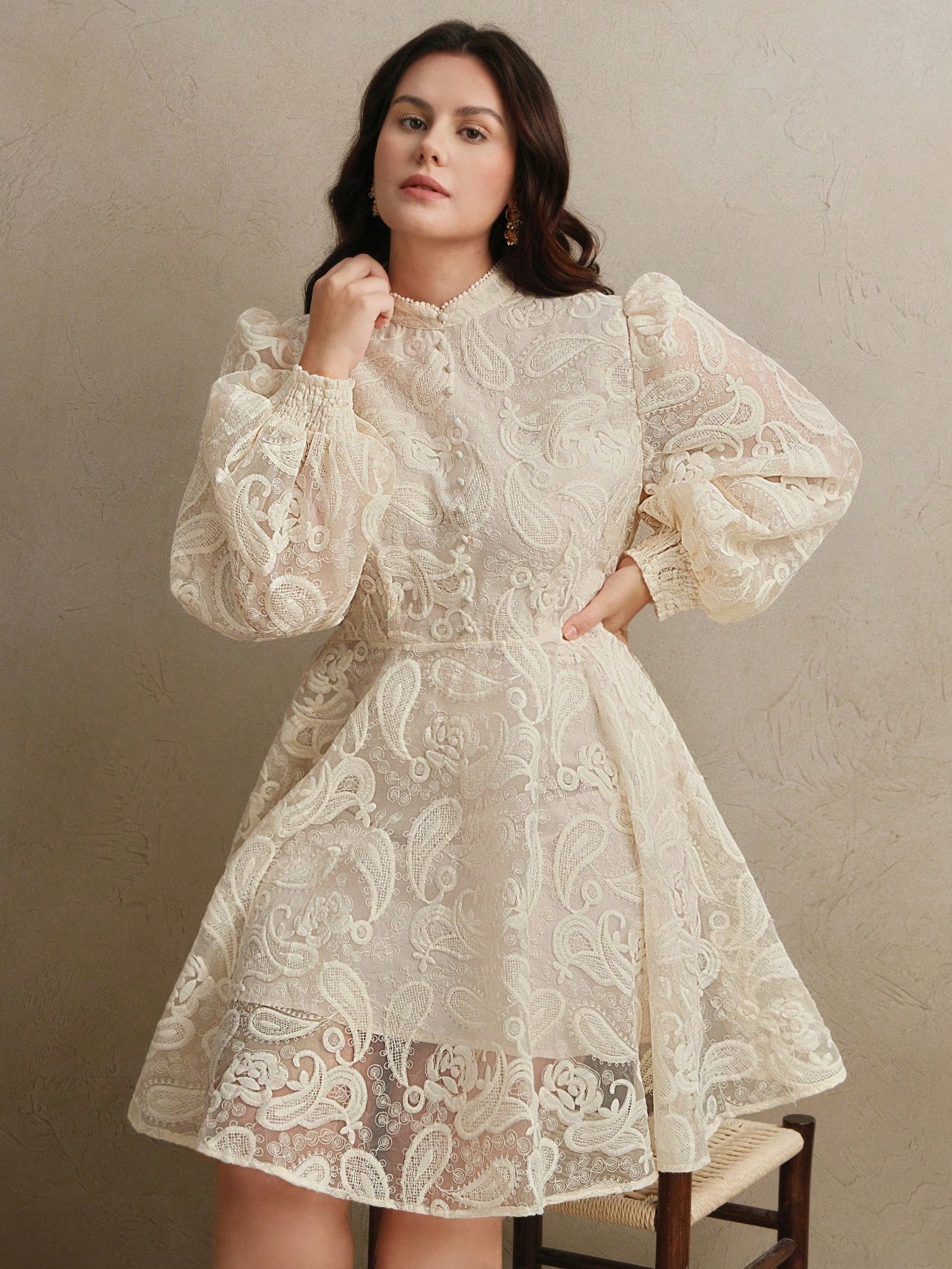 Anewsta فستان نسائي أنيق مطرز بالزهور ذو أكمام فان...