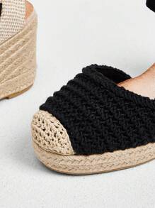 Styleloop Casual Wedge Heel Jute Rope & Canvas Embroidered Flaece Fabric - Black - View 3