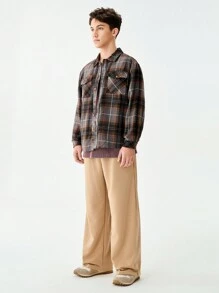 SHEIN 1pc Vintage Distressed Plaid Shirt For Teenage Boys, American Streetwear Style, Retro Checkered Button-Down Collared Shirt With Pockets, Suitable For School, Travel, Daily Wear, Skateboarding, Music Festivals, Clean Fit - Multicolor - View 7