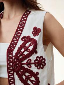 Anewsta Exotic Embroidered Fringe Vest, Casual Short Style Women Spring Summer Top - White - View 2