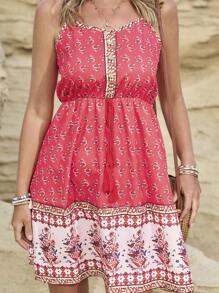 LanaWest 女式西式休闲复古印花细肩带中长连衣裙 - 彩色 - 查看 6