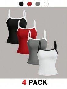 SHEIN Essnce Ladies' Summer Sporty Trainning Color-Block Casual Camisole , 4 Packs Tank Top , Knit Tank Top Tennis Top - Red - View 4