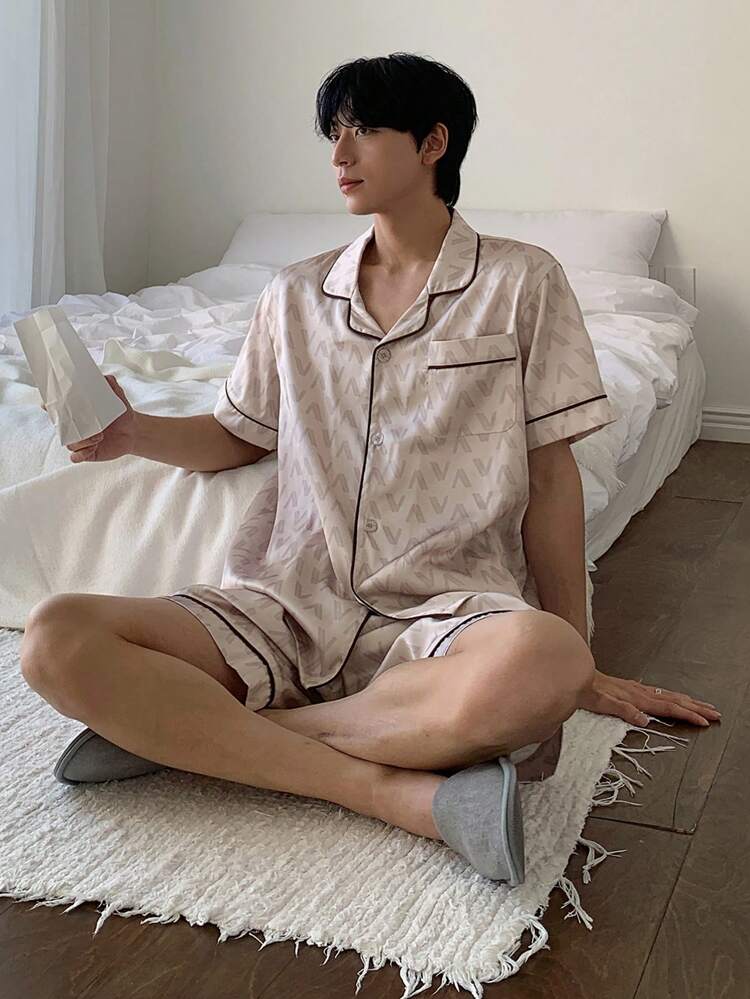 Floral Print Shirt + Men Summer Casual Wear Home Set Pajama