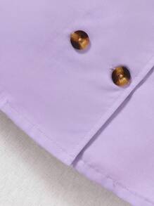 SHEIN 女婴纯色翻领无袖双排扣连衣裙 - 紫色 - 查看 4