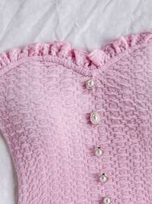 Soleia 性感休闲度假荷叶边金属扣合身衬衫 - 粉色 - 查看 6