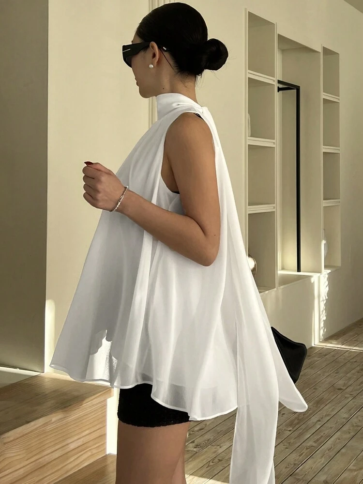 Women Plain Color Stand Collar Sleeveless Casual Blouse Going Out Tops