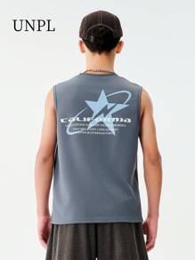 SHEIN 1pc Clean Fit Sleeveless T-Shirt For Teenage Boys, Loose Fit, Suitable For Hip Hop, Basketball, Sports, Skateboarding, Music Festival, Street Wear, Summer