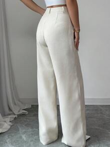 Chiquease 杏色年轻淑女纹理面料秋冬长裤，适合日常穿着、办公室和家庭聚会 - 杏色 - 查看 2