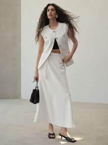 MOTF PREMIUM ÁO GIÉT SỌC CỘT CÚC - Đen và trắng - Xem 4