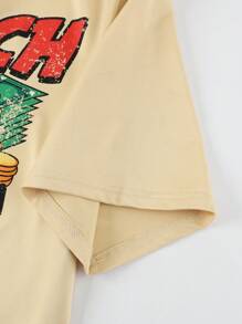 ROMWE MEN Street Life Street Oversized Loose Fit Short Style Printed T-Shirt For Men - Apricot - View 5