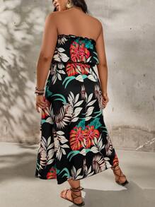 Breezaya Plus Size Ruffled Halter Dress With Large Floral Print, Vacation Style - Multicolor - View 2