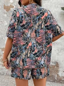 Breezaya Plus Size Women's Boho Vacation Print Top And Shorts Simple Casual Suit, Fashionable Everyday Wear, For Summer