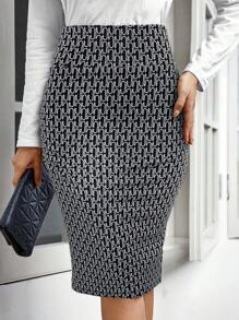 EMERY ROSE 女士优雅提花图案针织裙，秋冬 - 黑與白 - 查看 3