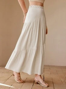 MOTF PREMIUM LINEN RUFFLE HEM SKIRT - Apricot - View 5