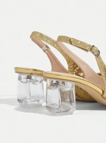 CUCCOO TILAWA Women's Pointed Toe Crystal Heel Hollow Out Rhinestone Shoes, Suitable For Outing, Banquet, Party And Other Occasions Spring Shoes Spring Break Easter Prom Heels For Christmas - Gold - View 6