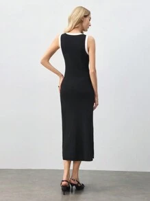 BizChic Women's Black & White Contrast Color Casual Everyday Dress, Minimalist Design For Work