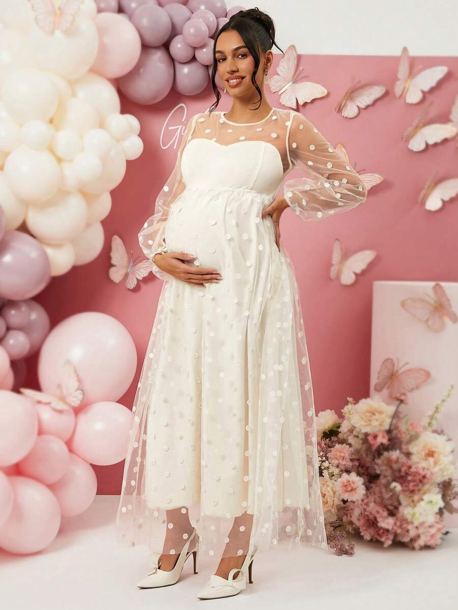 Loomaby Vestidos de maternidad para fiesta de baby shower, Día de San Valentín - Albaricoque - Ver 1
