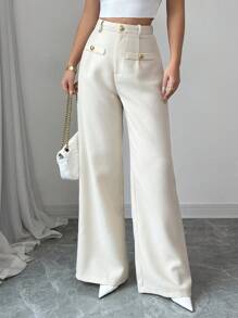 Chiquease 杏色年轻淑女纹理面料秋冬长裤，适合日常穿着、办公室和家庭聚会 - 杏色 - 查看 3