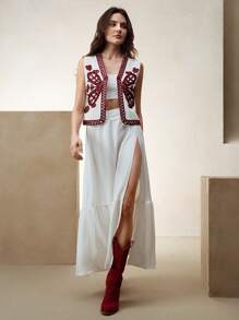 Anewsta Exotic Embroidered Fringe Vest, Casual Short Style Women Spring Summer Top - White - View 1