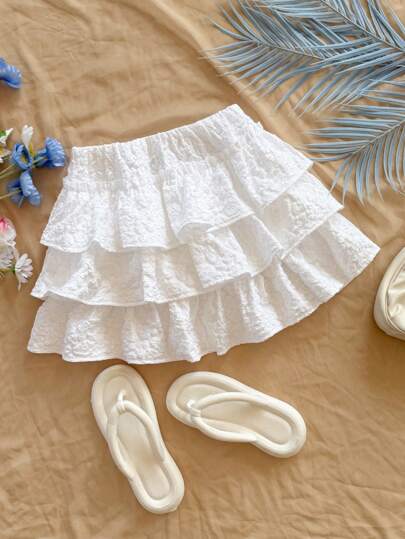 Soleia Minifalda de mujer con textura de jacquard tejido blanco, cintura baja y volantes en el bajo, adecuada para fiestas, citas, San Valentín, vacaciones, Pascua, carnaval, Año Nuevo chino, crucero por la playa, viajes a la ciudad, temporada de bodas, merienda, regreso a la escuela/graduación