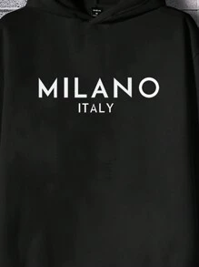 Manfinity VCAY 2 件男士字母印花套头连帽衫和裤子套装，休闲