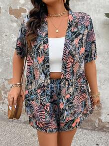 Breezaya Plus Size Women's Boho Vacation Print Top And Shorts Simple Casual Suit, Fashionable Everyday Wear, For Summer