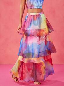 SHAQUITA GARCIA Designer Boho Bohemian Multi-Color Gradient Pattern Valentine's Day Cascading Ruffled Organza Elegant Romantic Skirt, Festival - Multicolor - View 6